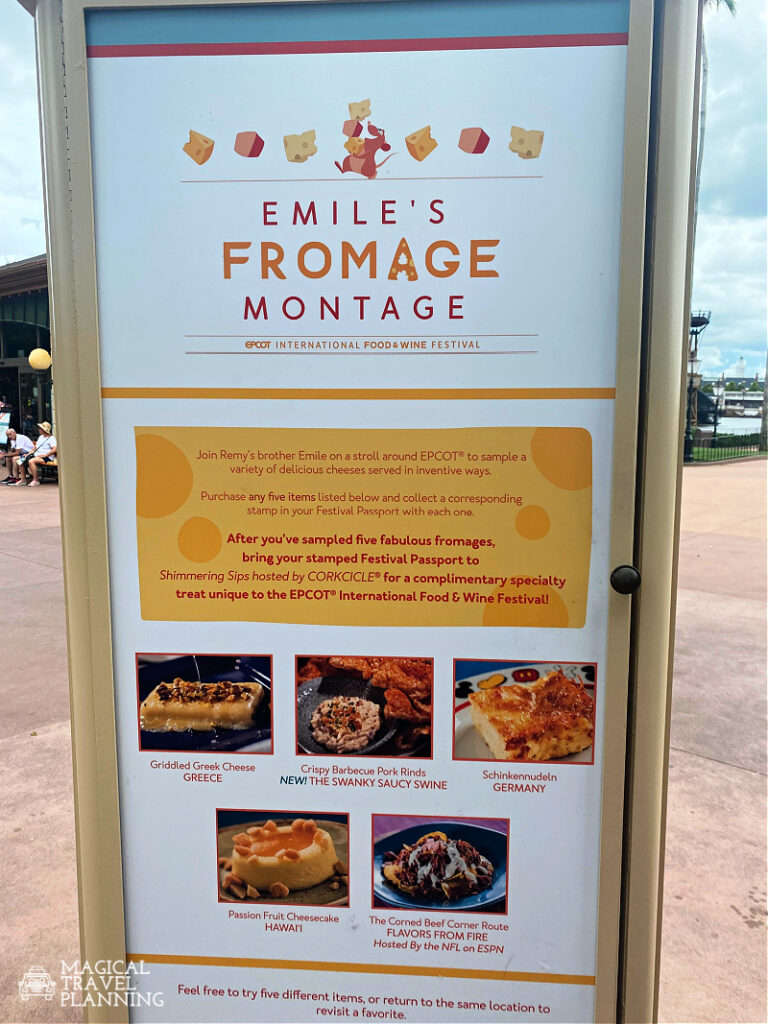 Display sign at World Showcase explaining how Emile's Fromage Montage works. Part of EPCOT's Food and Wine Festival